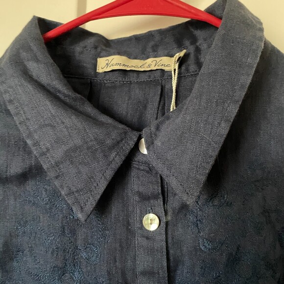 NWOT Hammock & Vine Navy Embroidered Linen Tunic/Dress Women’s 12 - Picture 4 of 13
